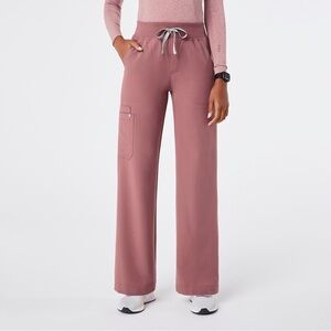 Figs Pink Scrub Pants Wide-Leg  High Waisted, with Relaxed Fit